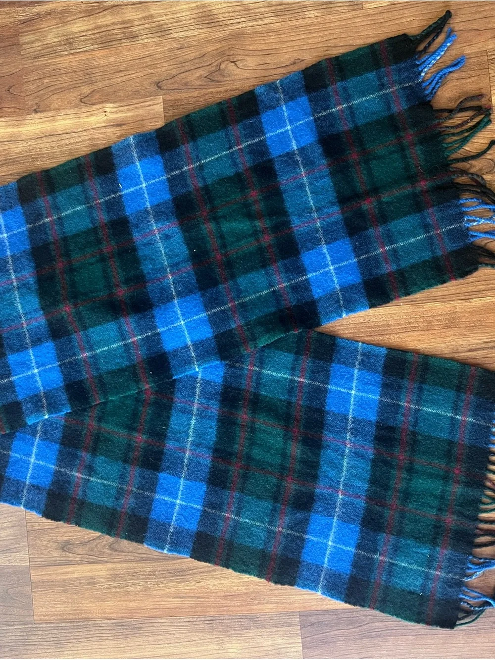 Shepherds Land 100% Lambswool Plaid Tartan Scarf Blue Green
